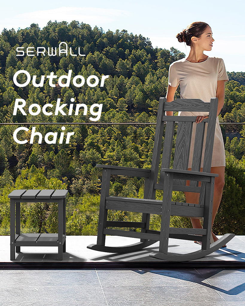HDPE Oversized Outdoor Rocking Chairs Set of 2, Patio Rocker, Gray