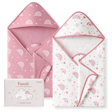 Girl Bath Towels for Newborn, 100% Cotton Hooded Baby Towels for Infant Toddler, 2 Pack Bath Towels with Hood
