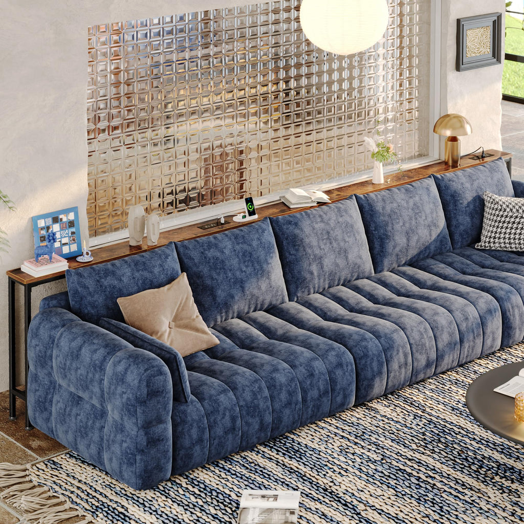 129.9 Inch Behind Couch Table with 2 Power Outlets and USB-C Ports, Extra Long Narrow Sofa Table for Sectional Sofa
