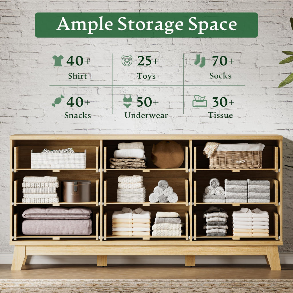 Fluted Dresser with 9 Drawers, 63" Wide Modern Chest of Drawers with Metal Handle, Wooden Dresser TV Stand, Wood