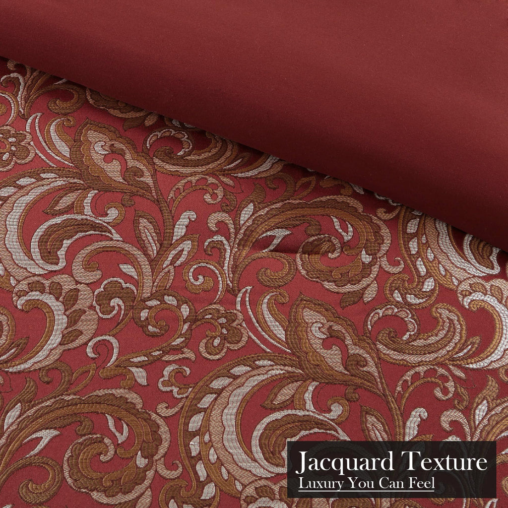 Luxury Jacquard Comforter Set 8-Piece Bedding Set, Elegant Damask Design with Bed Skirt & Decorative