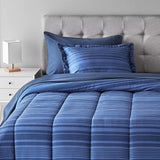 Twin/Twin XL Comforter Set with Sheets, 5-Piece Blue Calvin Striped Bedding, Lightweight Microfiber Bed-in-a-Bag