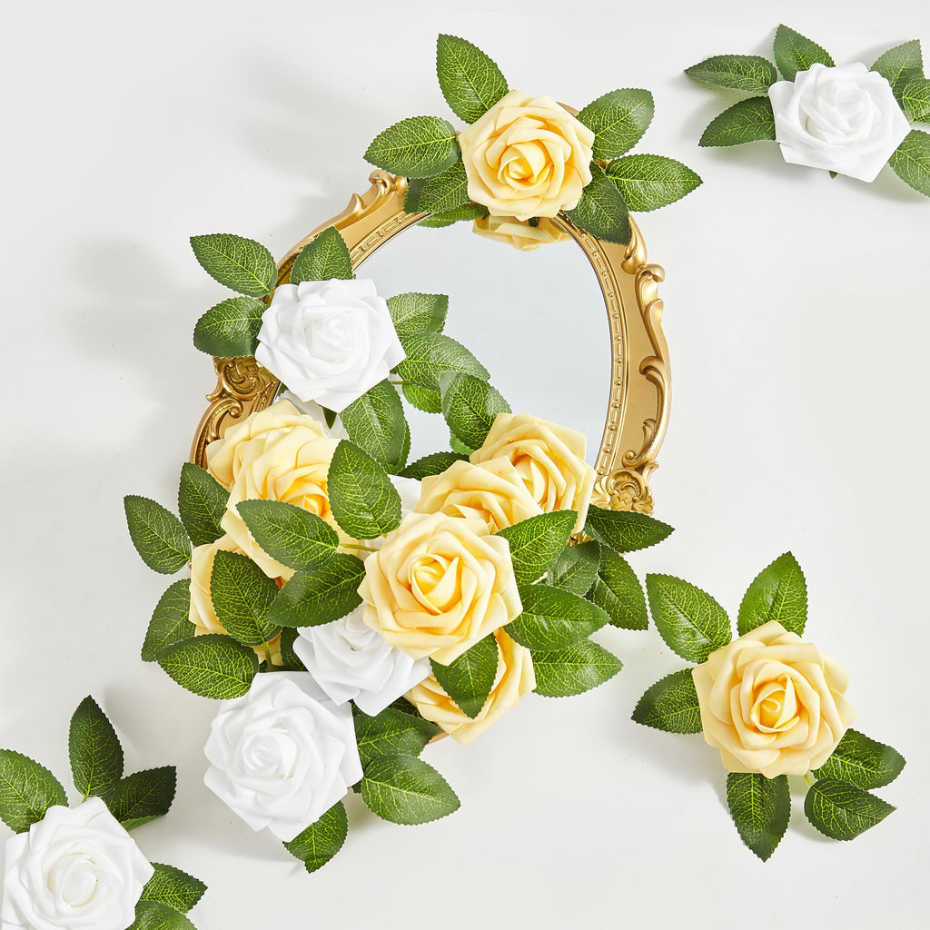 Artificial Flowers, 50pcs Yellow and White Artificial Rose for DIY