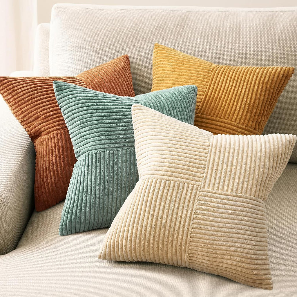 Decorative Teal Orange Throw Pillow Covers Set of 4,Boho Pillow Covers Soft and Cozy Velvet Double-Sided Designs,Mix