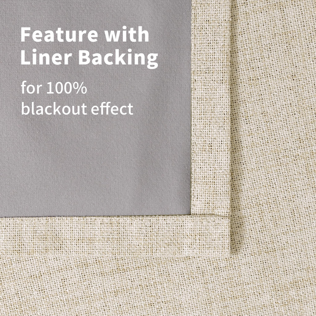 Linen Blackout Curtains 48 Inch Length, Short Thermal Insulated Drapes Room Darkening with Grommet Privacy Window