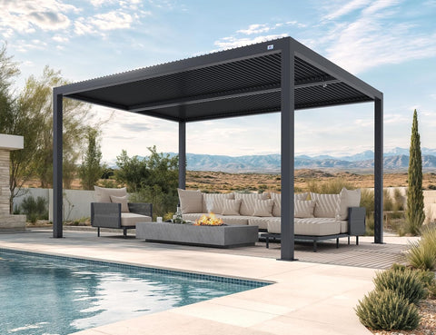 Louvered Pergola 94AS 11' x 15' Aluminum Metal Outdoor Pergola wtih Adjustable Louvered Roof and Integrated Drainage