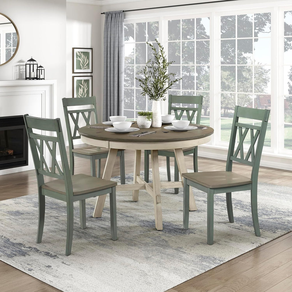 48 Inch Dia. Modern Round Dining Table, Wooden Kitchen Table, Seats for 4 People, Space Saving, for Kitchen, Dining