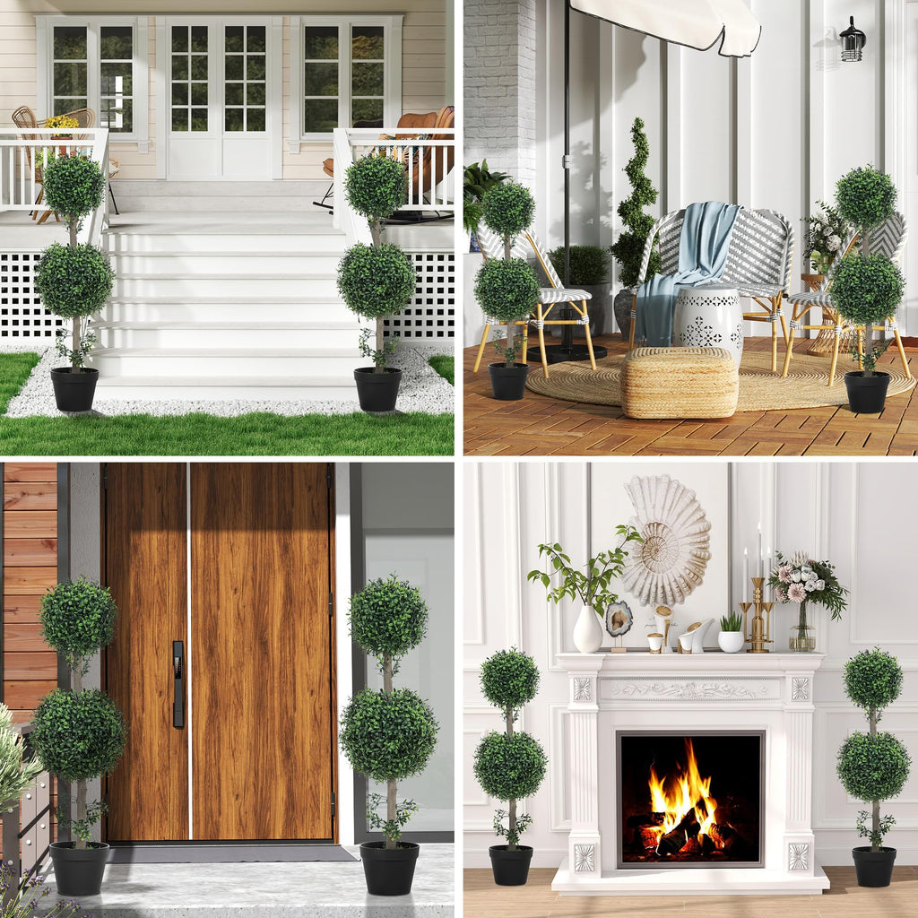 Artificial Double Ball Boxwood Topiary Trees Outdoor 36" Set of 2