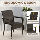 Set of 2 Stackable Outdoor Rattan Dining Chairs, All-Weather Armchair w/Armrests, Steel Frame for Garden, Patio, Deck