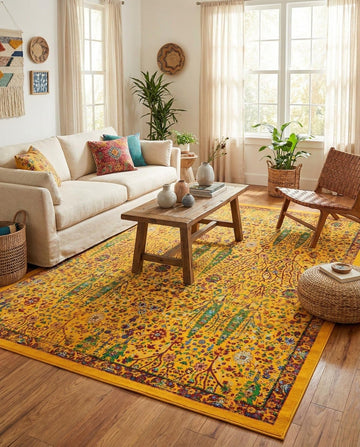 Calypso Rug - 7' 10 x 10' Yellow Area Rug - Stain-Resistant Botanical Design