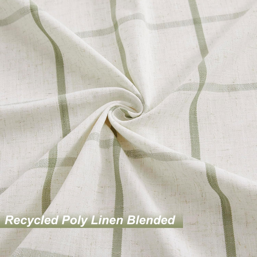 Sage Green Plaid Linen Pinch Pleated Semi Sheer Curtains Checkered Light Filtering Window Panels 84 inches Long for