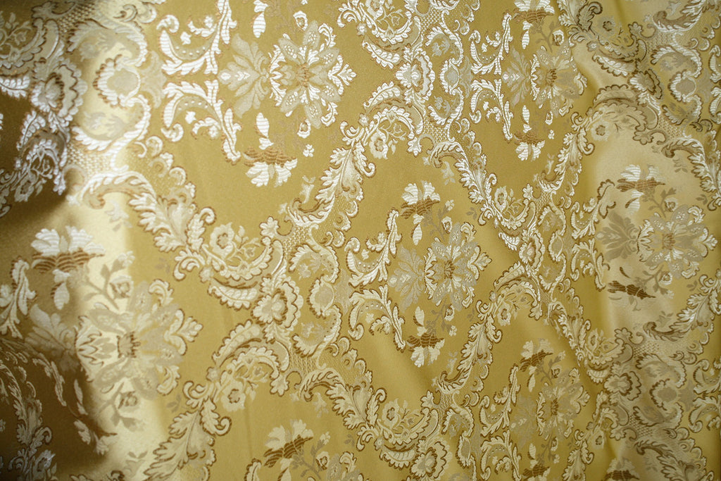 Damask Upholstery and Drapery, Jacquard Fabric Sold by The Yard (Gold)