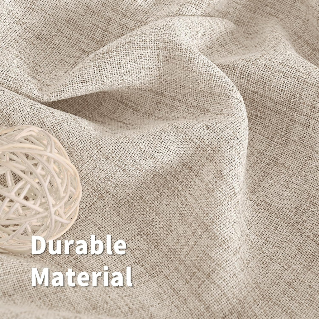 Short Linen Curtains Over Sink, Rod Pocket Textured Window Drapes Light Filtering Semi Sheer Cafe - Set of 2