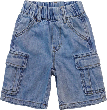 Boys Girls Cargo Denim Jeans Shorts Ribbed Elastic Half Pants