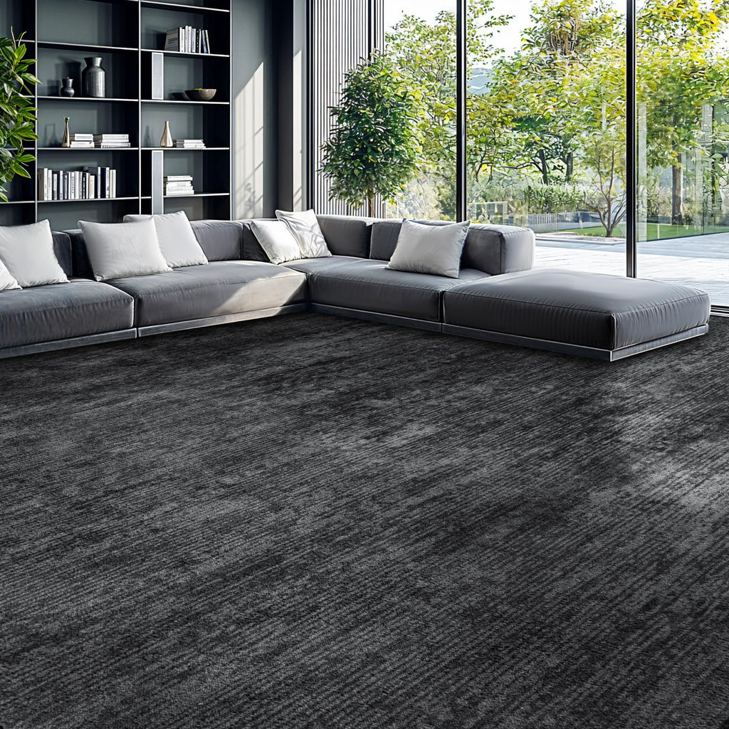 Washable Area Rug, Black Solid Area Rugs