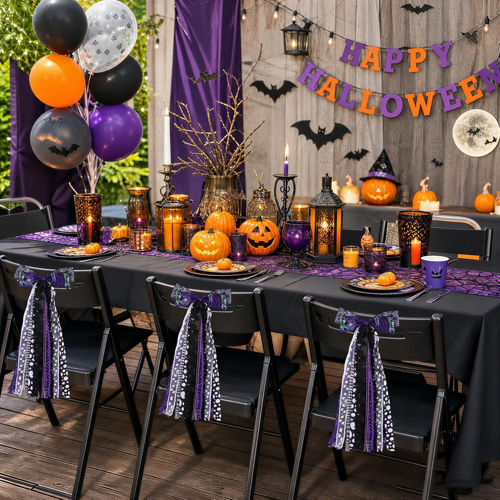 Black Purple Halloween Wreath Bow Wreath Sash for Front Door Decoration
