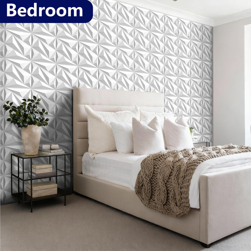3D Wall Panels White PVC Wall Panels for Interior Decor 12"x12"