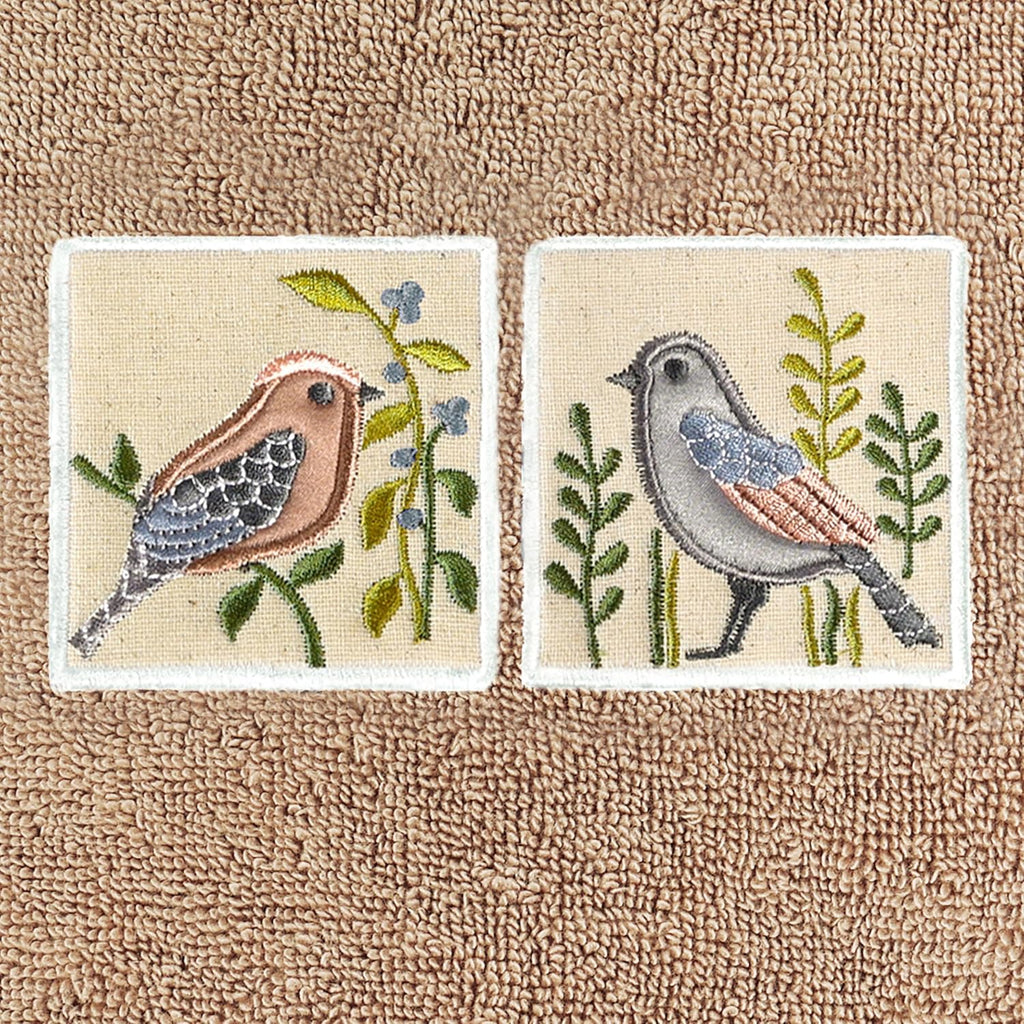 Vibrance 4-Piece Towel Set, Embroidered Birds, Premium Turkish Cotton, Plush Comfort, Country Elegance, 2 Bath 2 Hand