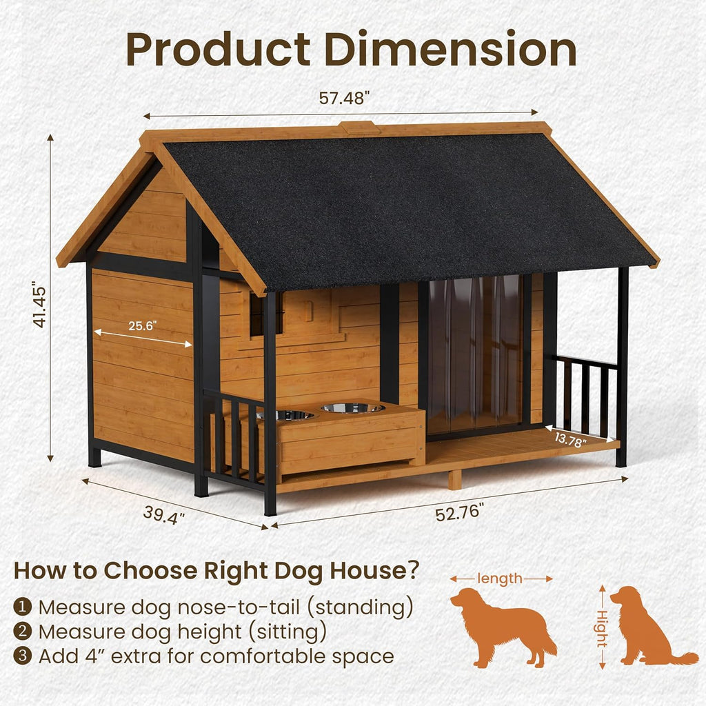 X-Large Outdoor Dog House with Insulated Liner & Dog Bowls