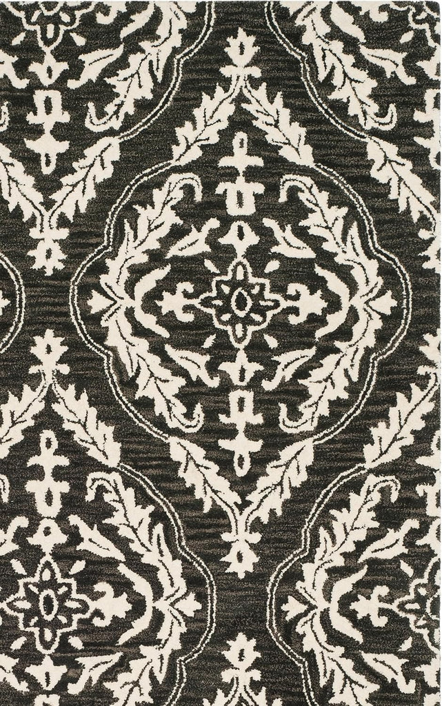 Blossom Collection Area Rug - 6' Square, Charcoal & Ivory, Handmade Wool, Ideal for High Traffic Areas (BLM602H)