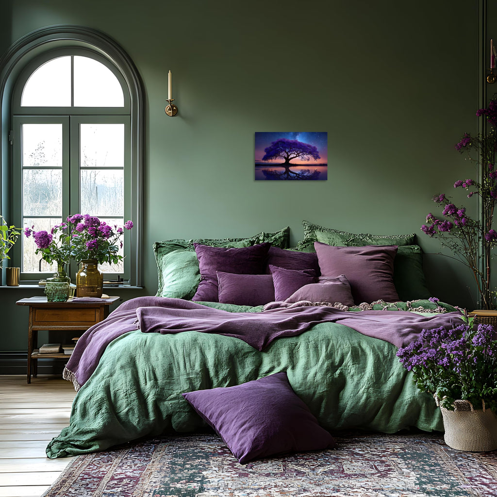 1 Panel Purple Wall Art Purple Pictures Wall Decor Abstract Nature Tree Landscape Picture Starry Night Forest Scenery
