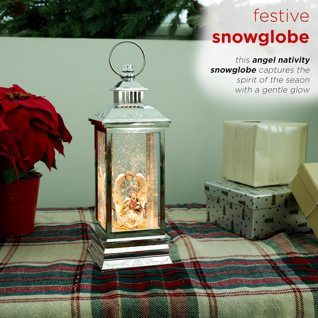 Angel Nativity Snowglobe with LED Light and Music