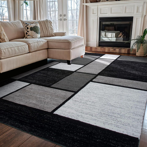 Rugshop Contemporary Modern Boxes Design Area Rug for Home Office,Living Room,Bedroom,Kitchen Non-Shedding Area Rug