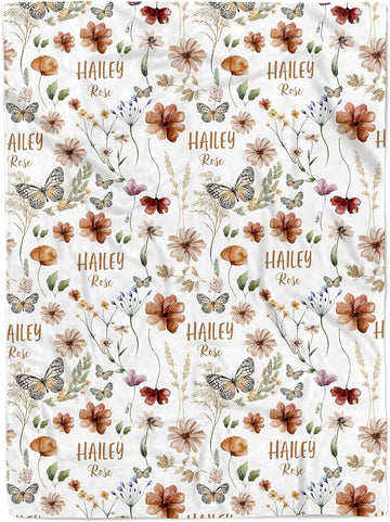 Wildflower Custom Baby Blankets for Girls, Personalized Baby Gifts, Customized Newborn Blanket with Name, Minky Plush