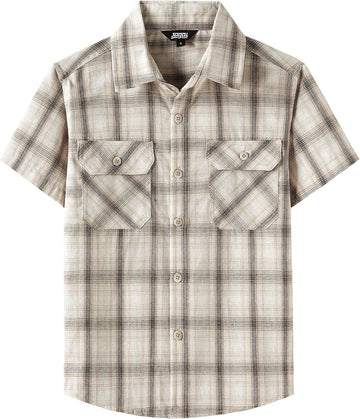 Boys Plaid Short Sleeve Button Down Shirt Casual Woven Shirts