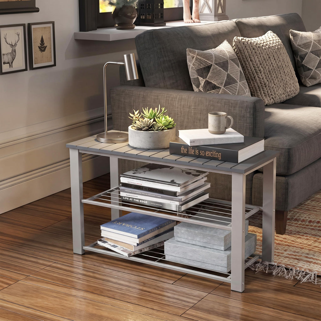 Wooden Top Shoe Rack Bench, Grey