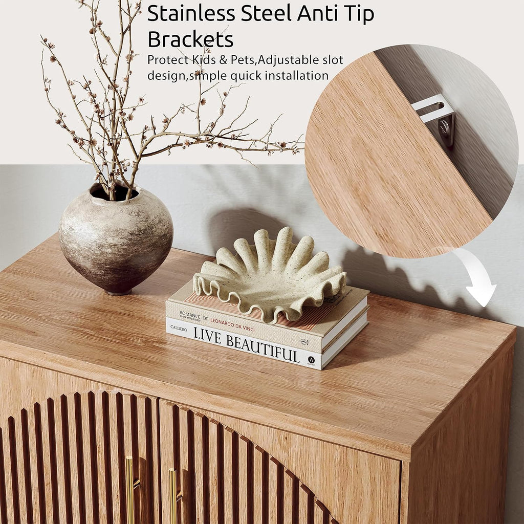 Buffet Cabinet with Storage Set of 2, 63" W Sideboard Cabinet w/Fluted Arched Doors & Adjustable Shelves, Modern