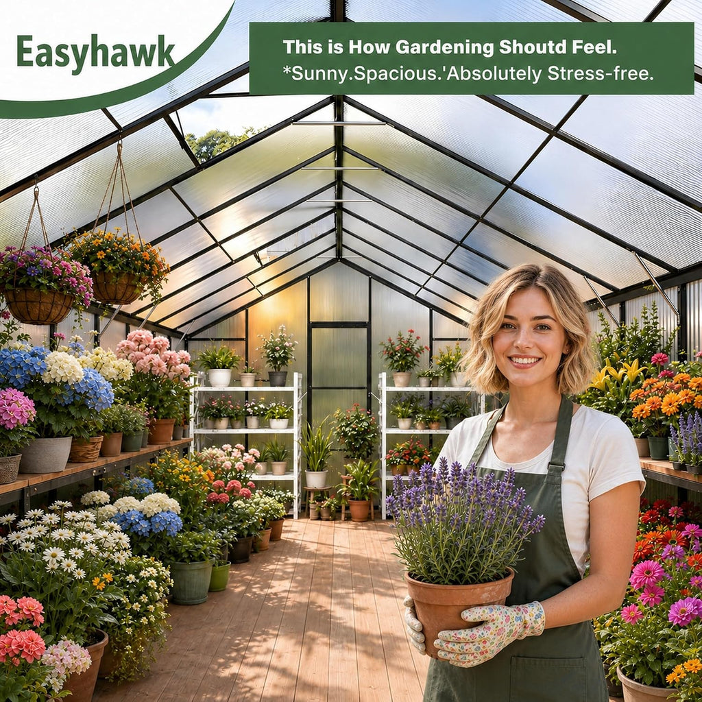 10x18 FT Greenhouse, Polycarbonate Walk-in Green House with Quick Setup Structure, Roof Vent & Aluminum Frame, Large