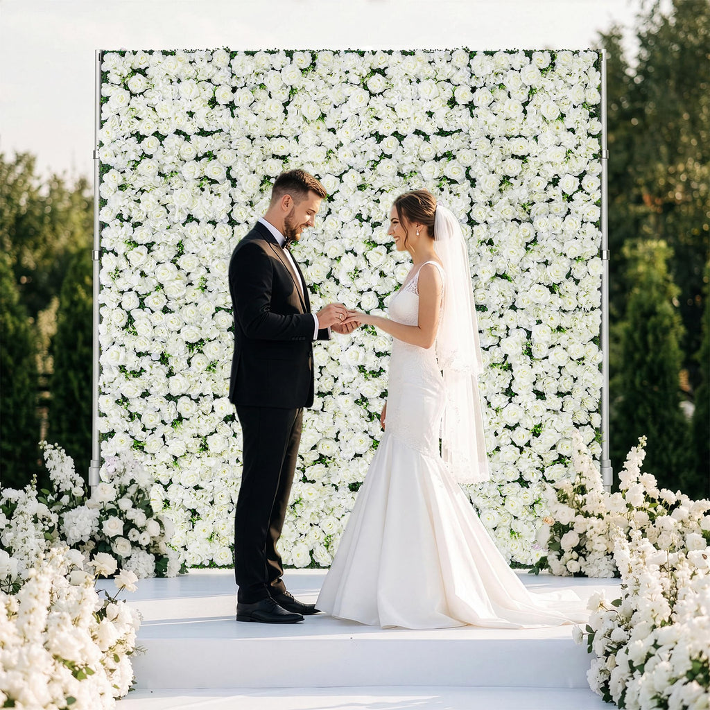 Artificial Flower Wall Backdrop 12-Pack 16"* 24" White Rose Artificial Floral Panels Spring Wedding Home Valentine's