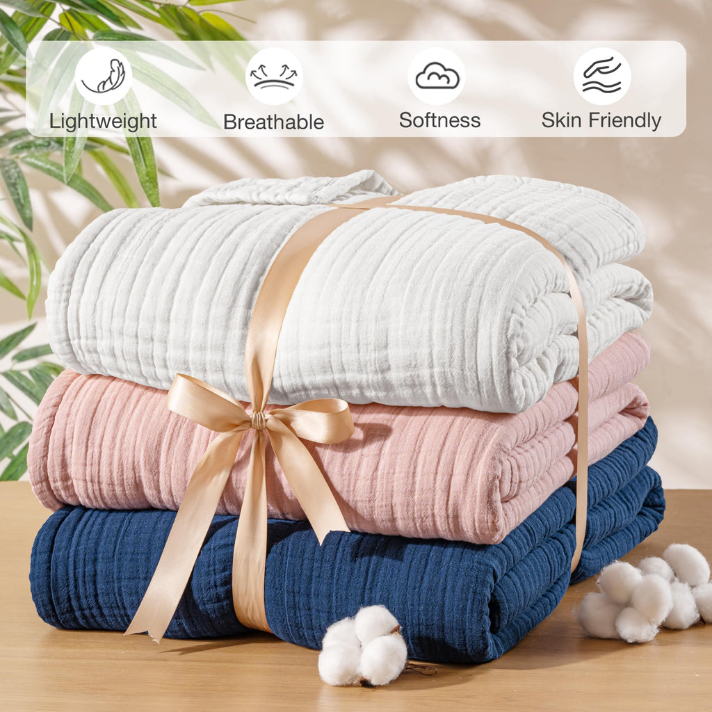 100% Cotton 6-Layer Muslin Blanket, Pure White