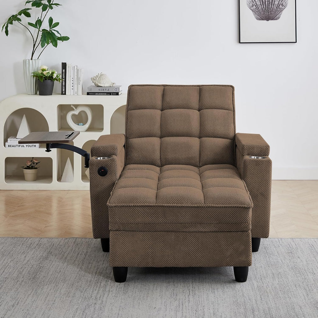 6-Position Adjustable Convertible Chaise Lounge Sleeper Chair with Storage, Modern Recliner Armchair with Swivel Tray
