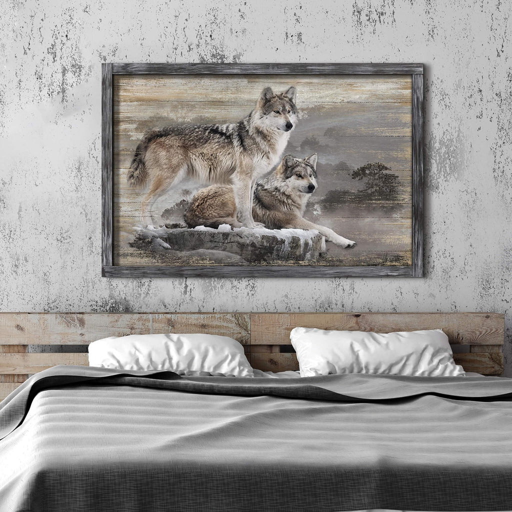 Gray Wolf Wall Art, Rustic Wildlife Picture and Lodge, 45x30