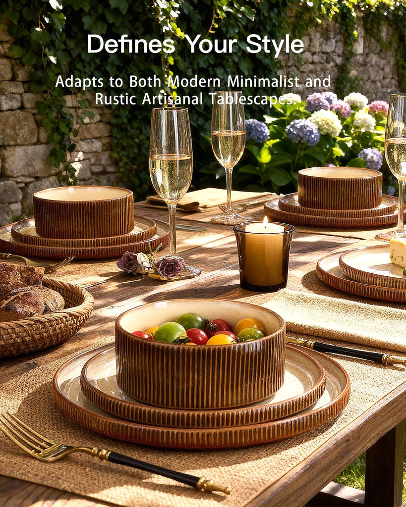 Dinnerware Set for 4, Reactive Glaze Plates and Bowls Sets