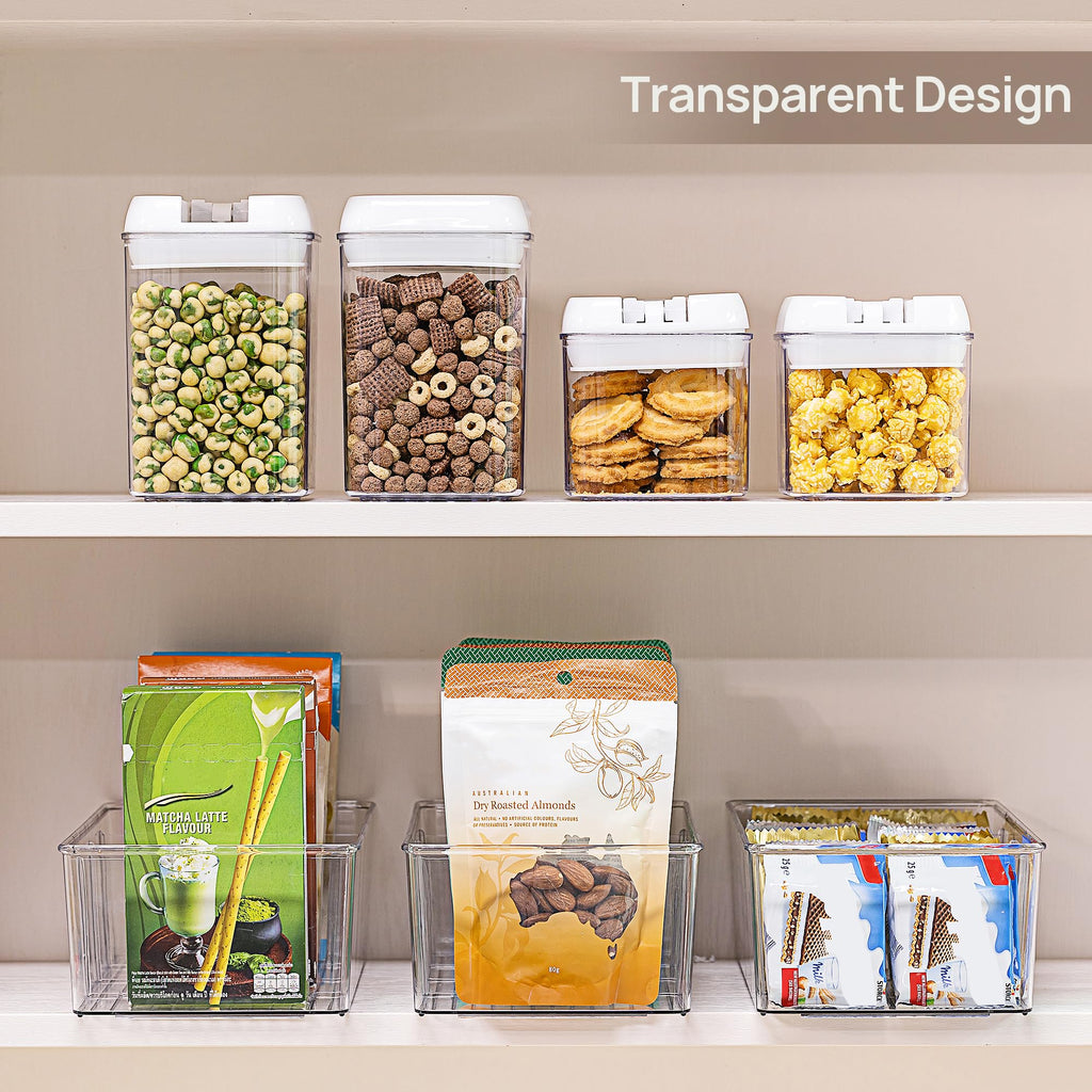 8 Pack Food Storage Organizer Bins, Clear Plastic, 4 Compartments
