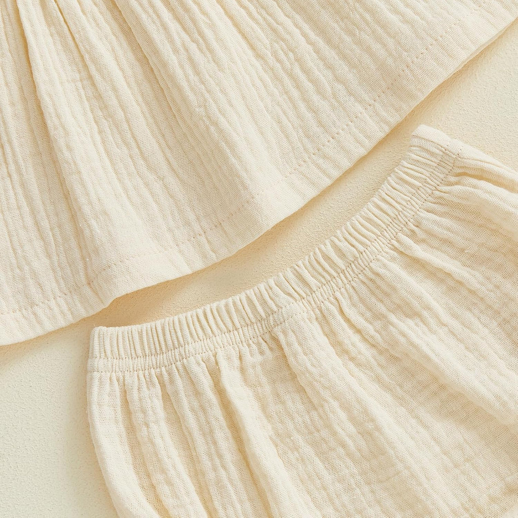 Baby Girl Summer Clothes Cute Basic Plain Cotton Linen Ruffle Tops Dress Shorts Outfits Set Shirt Princess Outfit