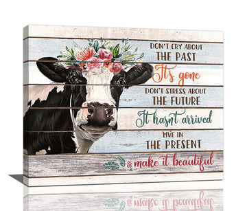 Farmhouse Canvas Wall Art Rustic Cow Cattle Wall Decor Inspirational Quotes Country Farm Animals Pictures Painting