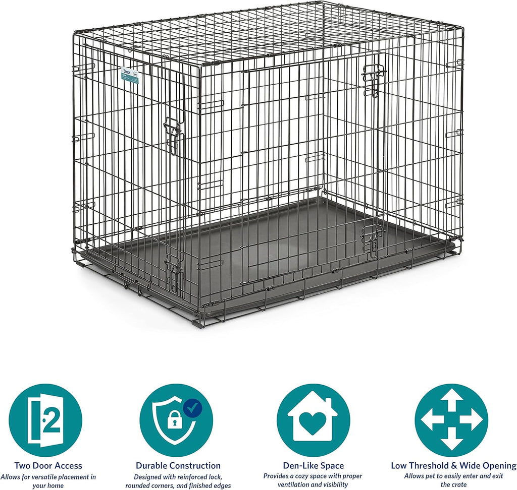 42-Inch iCrate for Large Breeds, 71-90 lbs, Double Door Folding Dog Crate with Divider Panel