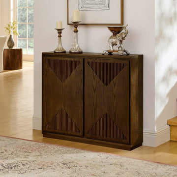 39" Mid Century Modern Sideboard Cabinet, Buffet Cabinet w/Storage | Narrow Buffet Cabinet with 2 Outlet Holes