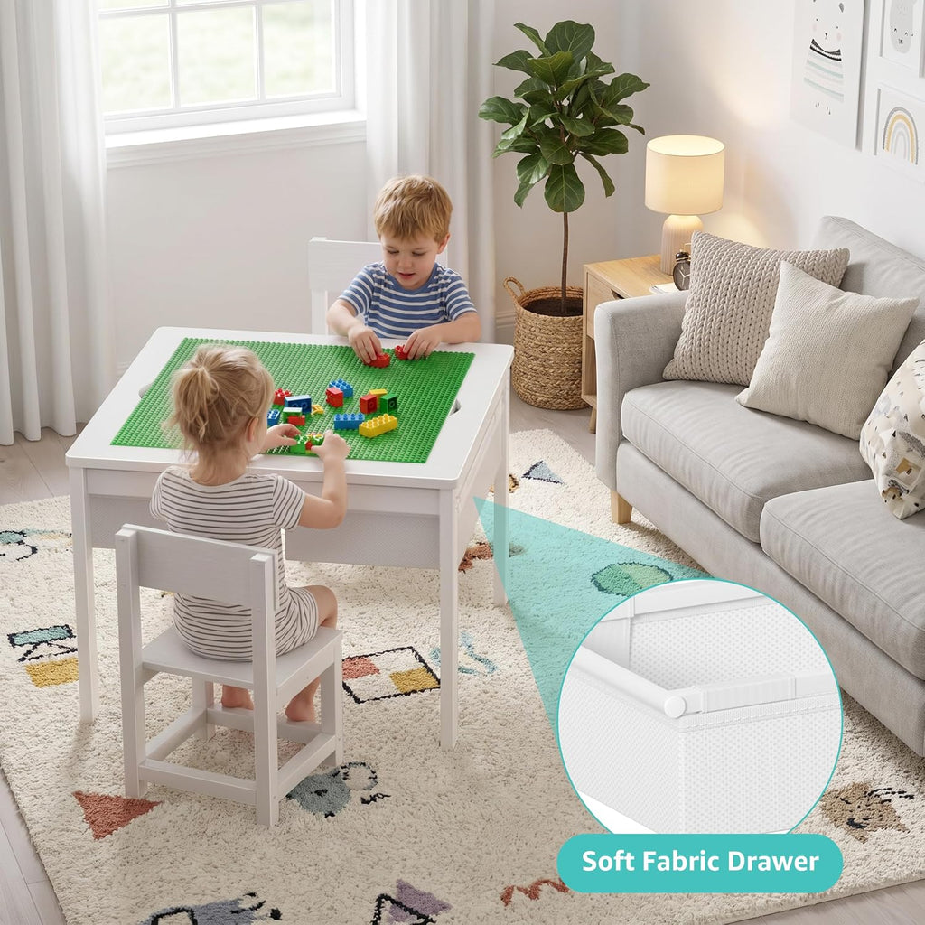 Kids Construction Play Table and Chair Set with Drawers