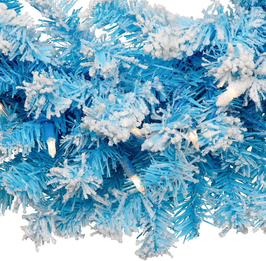 Flocked Pine Artificial Christmas Wreath 24" Blue Clear Lights