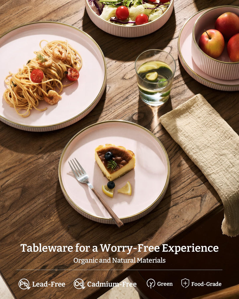 Plates and Bowls Set with Rim, Stoneware Dinnerware Sets for 4