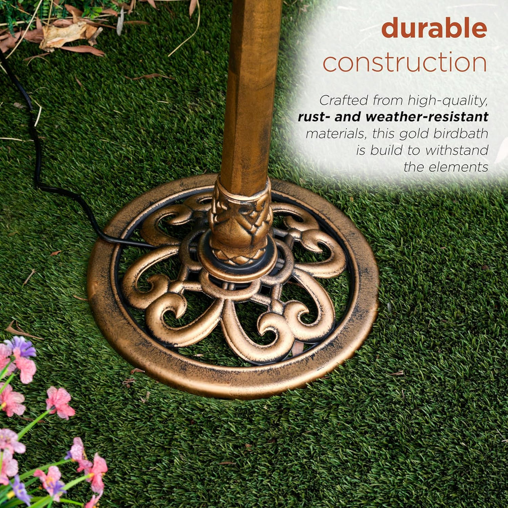 40" Tiered Pedestal Fish Fountain Birdbath, Cascading Outdoor Water Feature Décor, Gold