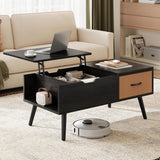 Lift Top Coffee Table, Wooden Small Center Tables with Large Storage Shelf Drawer and Hidden Compartment Modern, Black