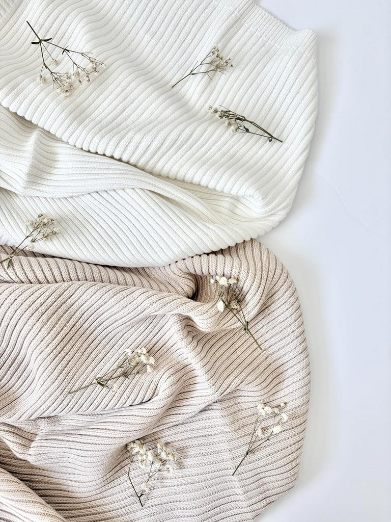 Cotton Knit Baby Blanket, Ribbed Knit, Very Soft and Warm Baby Blanket. (80 × 100cm) Elegant Neutral Cotton Knit