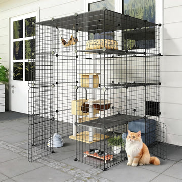 55 Inch Catio Outdoor Cat Enclosure with Super Large Enter Door, Balcony Cat Playpen with Platforms, DIY Outside Cat