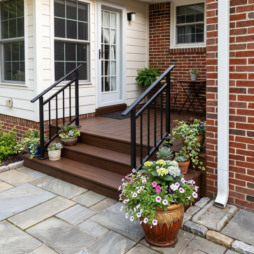 3-Step Hand Rails for Outdoor Steps with Black Balusters